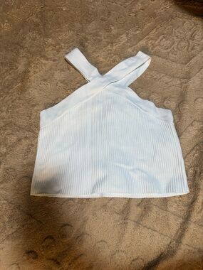 White Ribbed Cross-Back Tank Top - Women